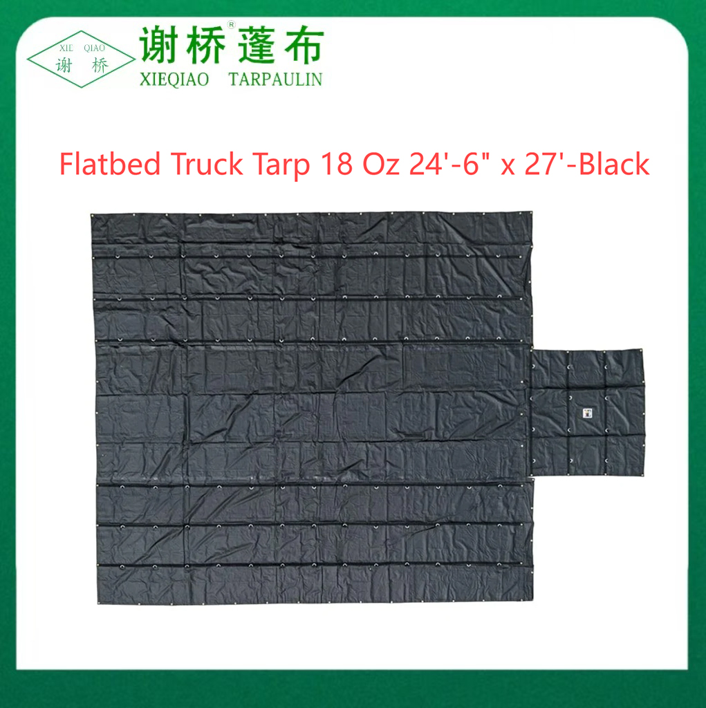 18oz Flated Truck Tarp 24 "-6" "x27" (8 "Drop) -load-black